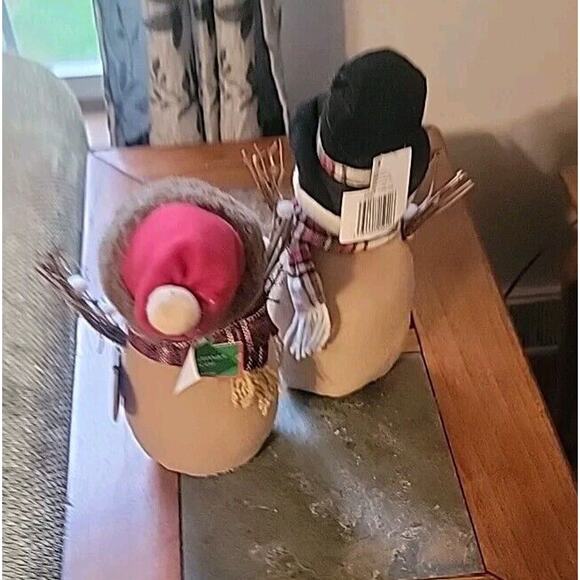 Set of 2 Holiday Style Burlap Snowmen Holiday Christmas 12" - Picture 4 of 4